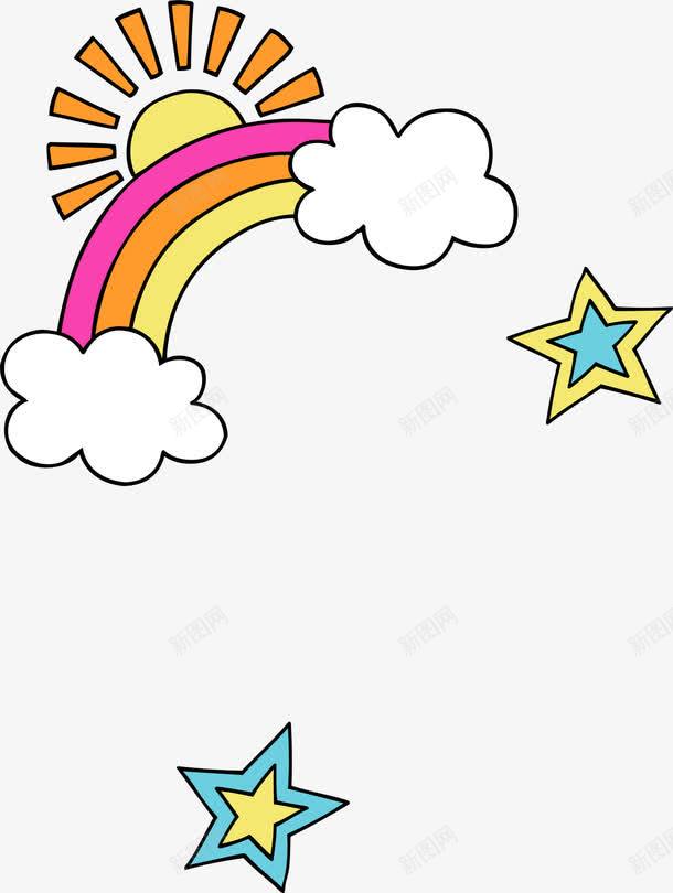 卡通黄色太阳png免抠素材_新图网 https://ixintu.com 卡通太阳 多彩星星 彩色彩虹 白云 童趣 黄色太阳