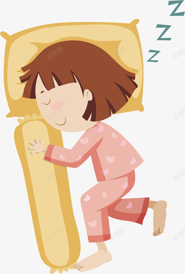 熟睡的女孩矢量图ai免抠素材_新图网 https://ixintu.com 卡通 商务 女孩 彩色 手绘 抱枕 熟睡 简约 矢量图
