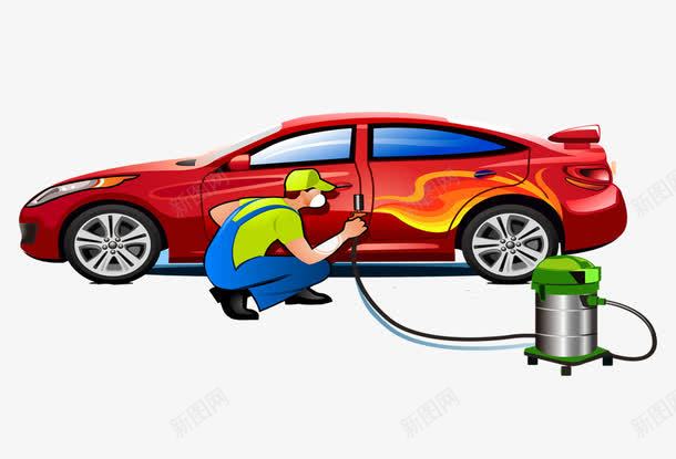 洗车工人png免抠素材_新图网 https://ixintu.com 上班族 修车 洗车 洗车工人 红色的小车
