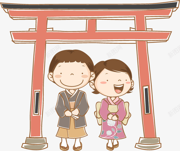 逛庙会的小伙伴png免抠素材_新图网 https://ixintu.com 伙伴 可爱 和服 女孩 庙会 快乐 日本 朋友 男孩