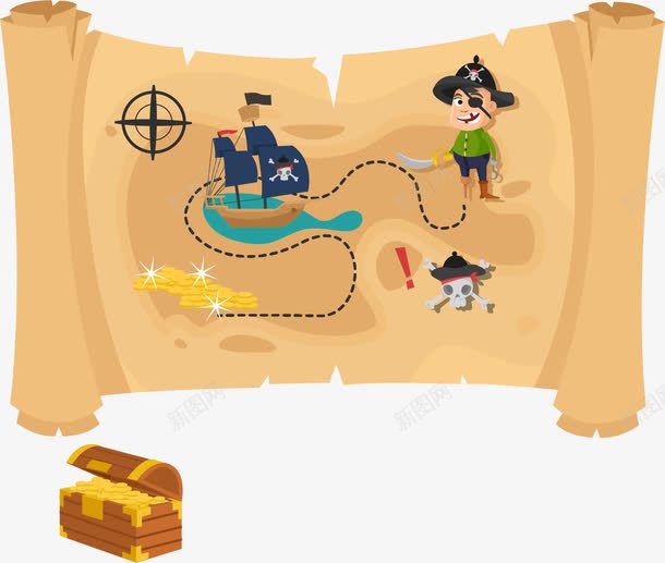 一起寻找海盗的宝藏png免抠素材_新图网 https://ixintu.com 冒险岛之旅 海盗地图 海盗宝藏 矢量素材 藏宝图 藏宝图纸张 藏宝路线图