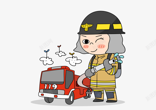 卡通手绘消防员和消防车png免抠素材_新图网 https://ixintu.com 卡通手绘消防员和消防车 卡通消防员救援 手绘 消防 消防员 消防车