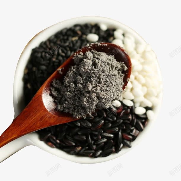 木勺里的芝麻粉png免抠素材_新图网 https://ixintu.com 美味营养粉 营养头发 营养米糊 黑芝麻糊