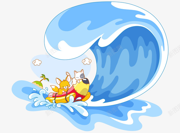 卡通可爱小猫海上冲浪矢量图ai免抠素材_新图网 https://ixintu.com 卡通的动物 可爱的小猫 海上的冲浪 矢量的小猫 矢量图
