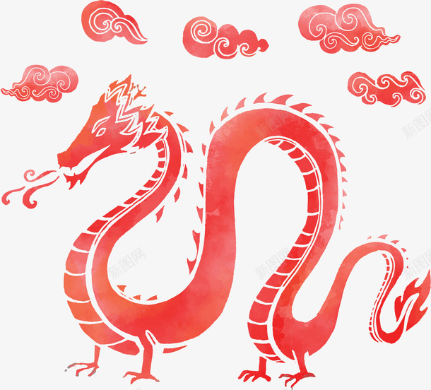 红色手绘中国端午龙矢量图ai免抠素材_新图网 https://ixintu.com 中国龙 手绘风 矢量png 矢量图 端午龙 红色的龙 红色神龙 红色祥云