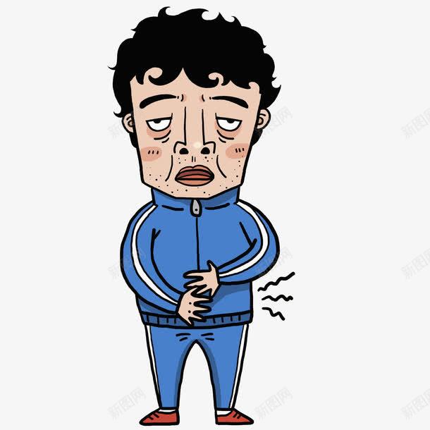 手绘饥饿的男士png免抠素材_新图网 https://ixintu.com 卡通人物 失落 手摸肚子 男士 简笔 肚子叫 肚子饿 蓝色 饥饿 饿肚子