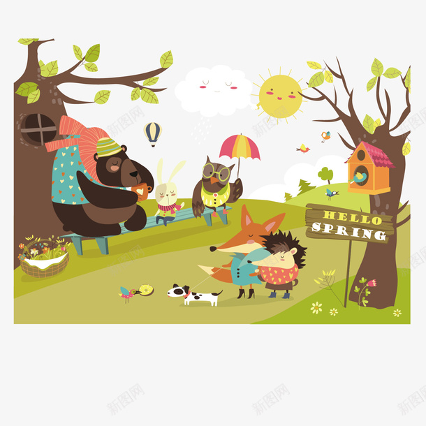 黄色道路上的动物插画矢量图ai免抠素材_新图网 https://ixintu.com 刺猬 动物 卡通插画 可爱 太阳 撑伞的鹦鹉 森林 道路 矢量图