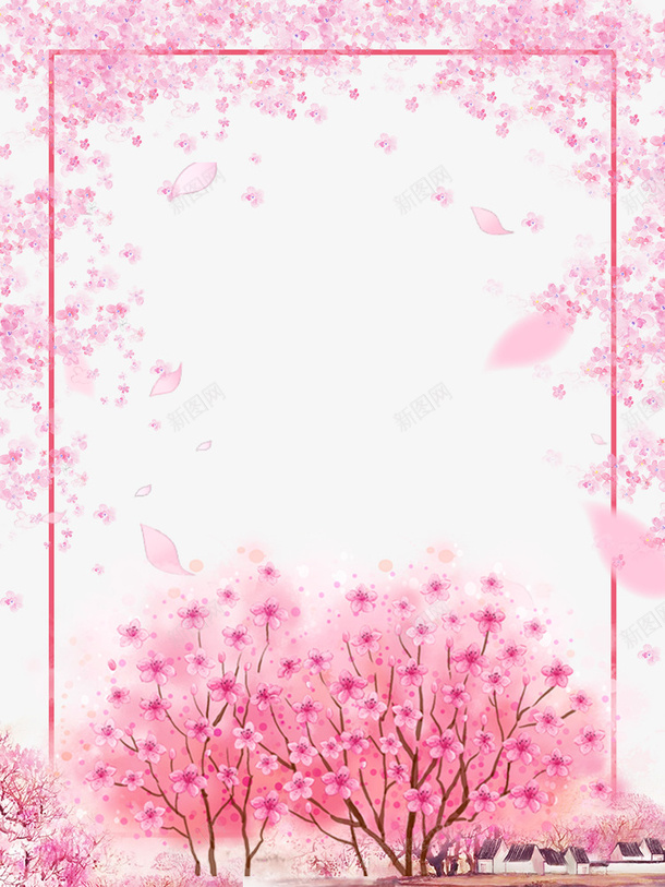 春季樱花季花朵装饰边框psd免抠素材_新图网 https://ixintu.com 叶子装饰 大自然景色 手绘 春季 春色 树木装饰 植物装饰 花朵装饰