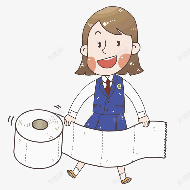 拿卫生纸的女孩png免抠素材_新图网 https://ixintu.com 上厕所 卡通 卫生纸 女孩 插图 漂亮的 蓝色的