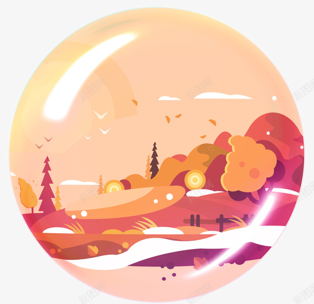 秋天装饰水晶玻璃球png免抠素材_新图网 https://ixintu.com 插画 景色 水晶玻璃球 秋天 装饰图案 风景 风景如画