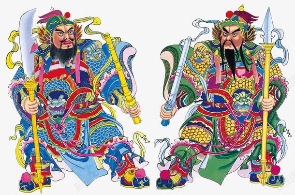 古代人物门画门神png免抠素材_新图网 https://ixintu.com 喜庆 大刀 对联 手绘图 新年门神 辟邪 门画