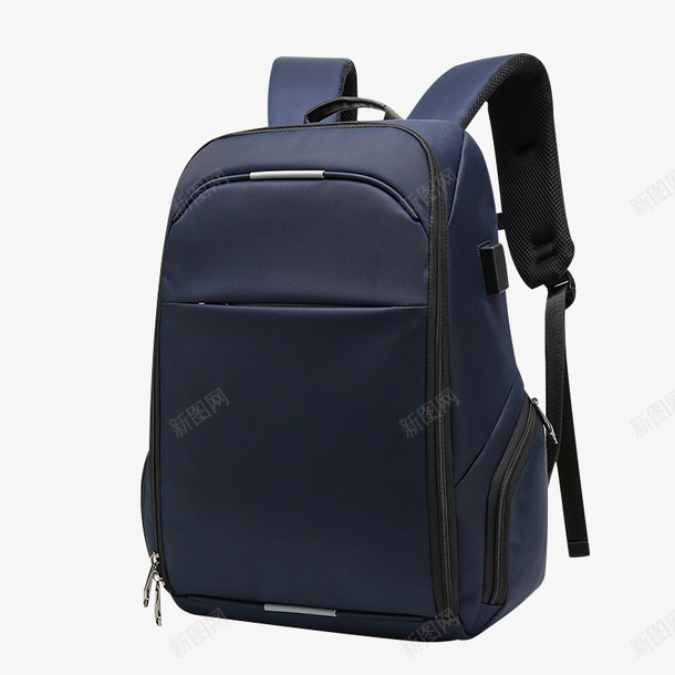 蓝色牛津布背包png免抠素材_新图网 https://ixintu.com 两侧口袋 充电接口 缓震减负 顺滑拉链