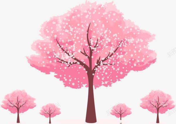 樱花树png免抠素材_新图网 https://ixintu.com 卡通 树 樱花树 水彩 粉色树
