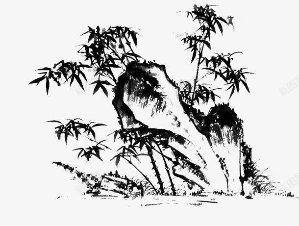假山和竹子png免抠素材_新图网 https://ixintu.com 假山 墨水 竹子 黑色