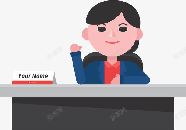 卡通工作位png免抠素材_新图网 https://ixintu.com 上班 办公桌 卡通人物 女人 工作桌 桌位牌 铭牌 面试官