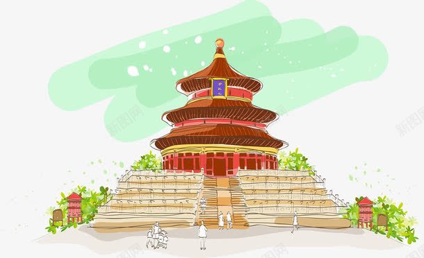 北京天坛插画png免抠素材_新图网 https://ixintu.com 北京天坛插画 古代建筑 天坛 建筑 旅游 游客