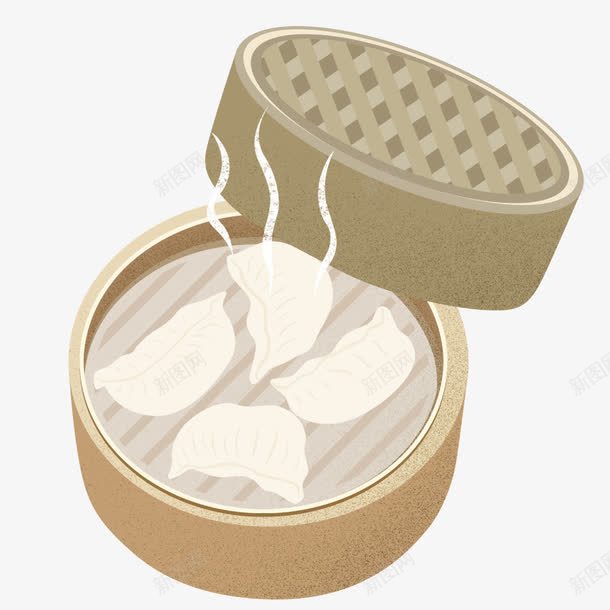 蒸饺png免抠素材_新图网 https://ixintu.com 卡通 手绘 白面饺子 笼屉 蒸笼 蒸饺 面食 饺子