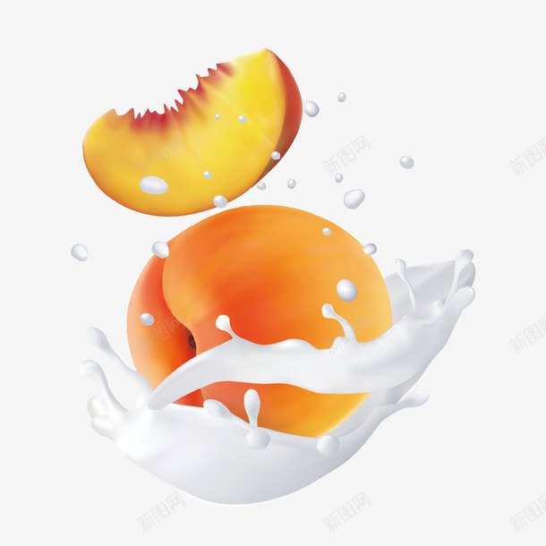 手绘飞溅的黄桃牛奶png免抠素材_新图网 https://ixintu.com 手绘牛奶 手绘黄桃 流淌的牛奶 牛奶png 黄桃png 黄桃牛奶