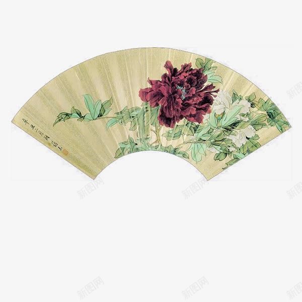 水墨画扇形边框png免抠素材_新图网 https://ixintu.com 中国风 古风 扇形 扇面边框 折扇 水墨画 牡丹 纸质 绘画