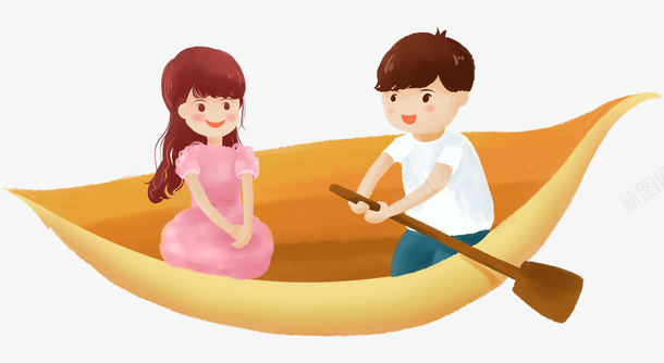 手绘人物插画划船的情侣插图png免抠素材_新图网 https://ixintu.com 人物插图 划船 情侣插图 手绘 插画 男孩女孩