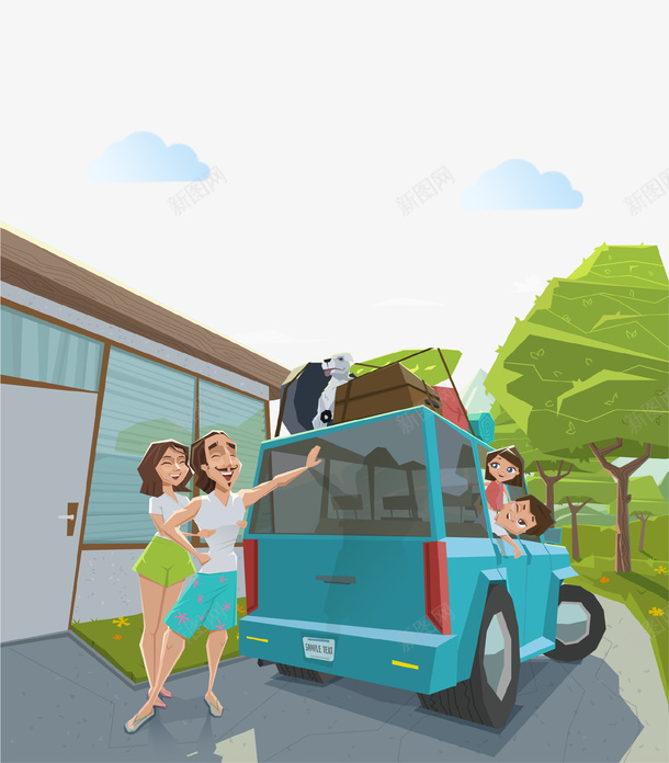 卡通手绘毕业旅行插画psd免抠素材_新图网 https://ixintu.com 卡通手绘 告别 少女 房子 插画 毕业旅行 汽车