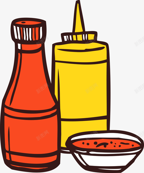手绘烧烤调料调味酱png免抠素材_新图网 https://ixintu.com 手绘 烧烤美食 番茄酱 矢量图案 调料 餐饮