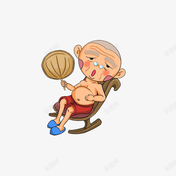 卡通在躺椅上摇着扇子的老人png免抠素材_新图网 https://ixintu.com 光着膀子的老人 卡通老人 孤独的老人 弱势群体 手拿蒲扇 重阳节