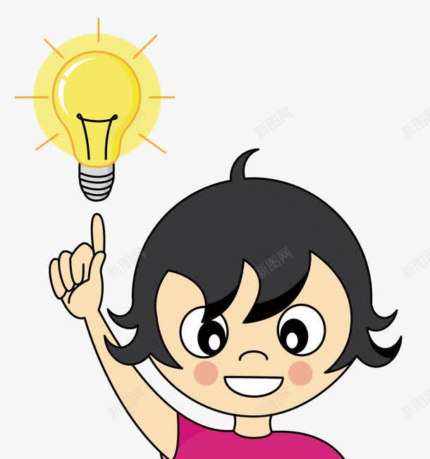 指着灯泡的小孩png免抠素材_新图网 https://ixintu.com PNG矢量图 主意 办法 卡通 小孩 小孩免扣PNG图 手绘 灯泡 矢量小孩