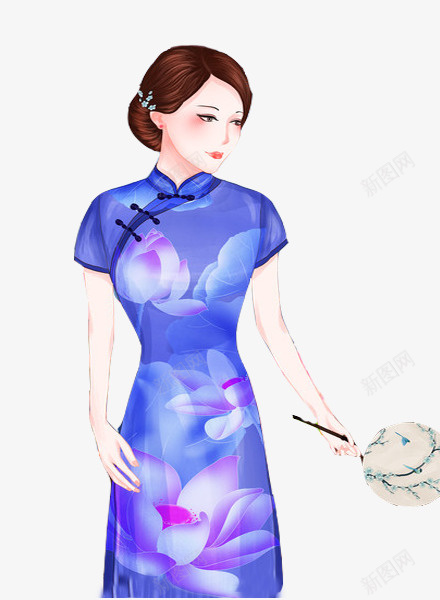 卡通旗袍女人png免抠素材_新图网 https://ixintu.com 卡通 古典模特 女人 手中扇 旗袍 旗袍女人 旗袍模特