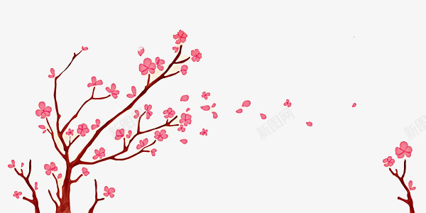 手绘樱桃树枝png免抠素材_新图网 https://ixintu.com 免扣樱桃树 手绘樱桃树枝 樱桃枝 粉色樱桃花 飘散的花瓣
