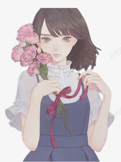 拿着康乃馨花束的女生png免抠素材_新图网 https://ixintu.com 头像 插画 文艺 暗色调 花的种类