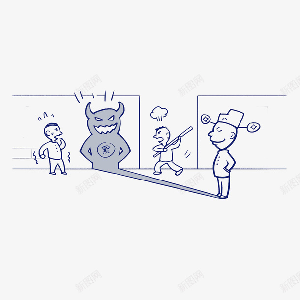 简笔手扫黑除恶png免抠素材_新图网 https://ixintu.com 卡通漫画 打黑除恶 简笔手绘 黑恶官员勾结
