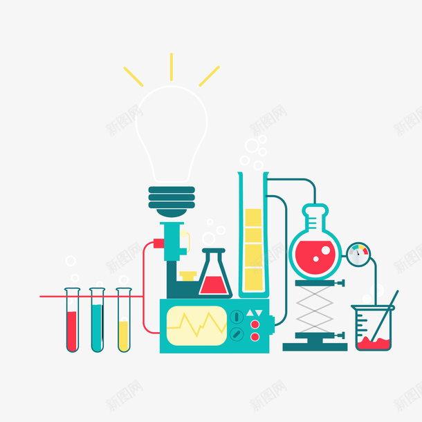 创意化学器皿背景矢量图ai免抠素材_新图网 https://ixintu.com 化学器皿 医学器皿 卡通 实验 彩色 扁平化 矢量图 科研