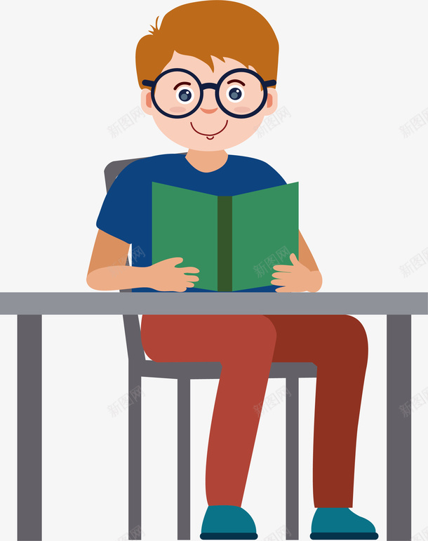 戴眼镜看书的男孩矢量图ai免抠素材_新图网 https://ixintu.com 卡通男孩 期末复习 看书 看书学习 眼镜男孩 矢量png 矢量图