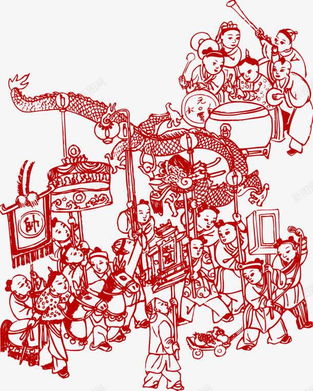 新年人物集会png免抠素材_新图网 https://ixintu.com 剪纸 新年 舞龙