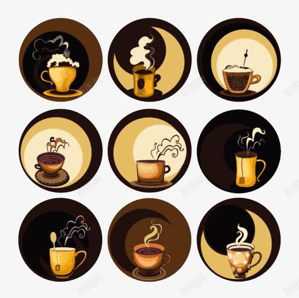 9个圆形咖啡标识图标png_新图网 https://ixintu.com coffee 冲饮 卡布基诺 卡通 咖啡 图标 抵抗困意 振奋精神 提神 标志 标识 热的 热饮 苦的 饮料