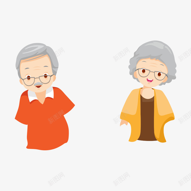 卡通老夫妻萌系插画png免抠素材_新图网 https://ixintu.com 卡通形象 卡通老太太 可爱 外公 外婆 慈祥 眼镜 笑脸 老伯 老伯伯 老太太