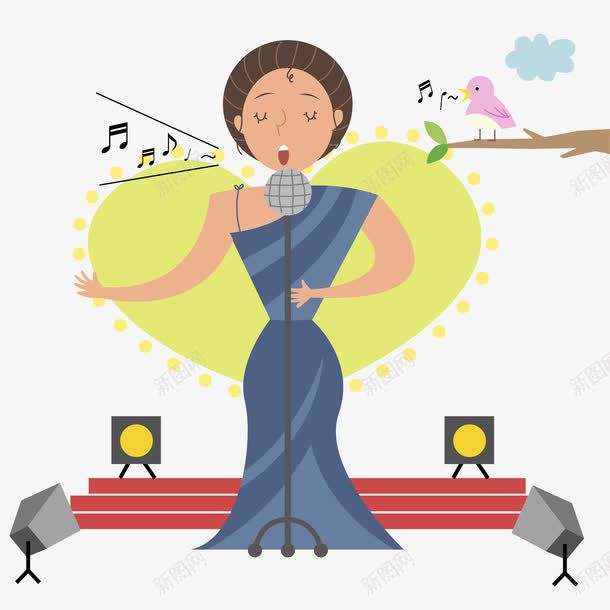 在舞台上表演唱歌的女选手png免抠素材_新图网 https://ixintu.com 乐曲 动听的歌曲 卡通 唱曲 嗨歌 声音 大声唱 悦耳 旋律 歌唱 美妙的声音 舞台 表演 长大嘴巴 音律