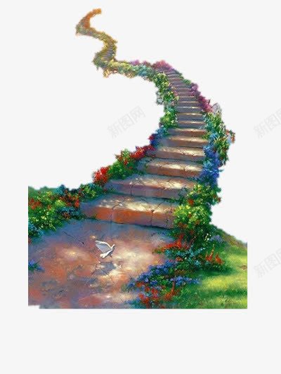 小路png免抠素材_新图网 https://ixintu.com 延伸 曲折道路 梦幻 绘画 花朵 蜿蜒