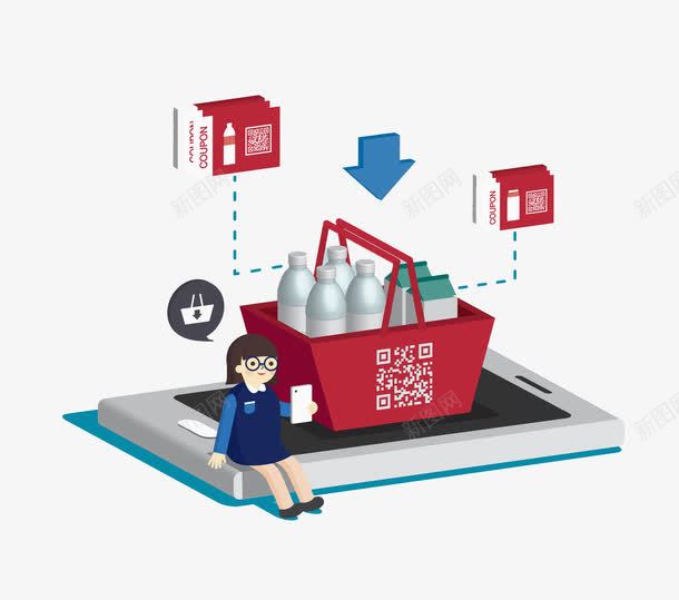 手机上放个购物篮png免抠素材_新图网 https://ixintu.com 牛奶 科技 网上购物 苹果手机 订单 足不出户