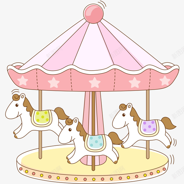 卡通游乐场旋转木马png免抠素材_新图网 https://ixintu.com 卡通木马 手绘木马 效果图 旋转木马 游乐园 游乐设备
