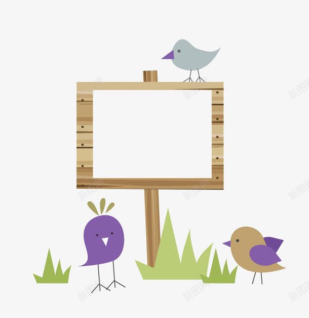卡通漂亮的小鸟图png免抠素材_新图网 https://ixintu.com 卡通 可爱的 小草 小鸟 指示牌 指路牌 插图 标牌
