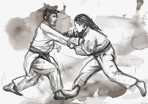 手绘格斗男人png免抠素材_新图网 https://ixintu.com 中国风 手绘 打架 斗争 格斗 武功切磋 水墨画 男人 绘画 跆拳道