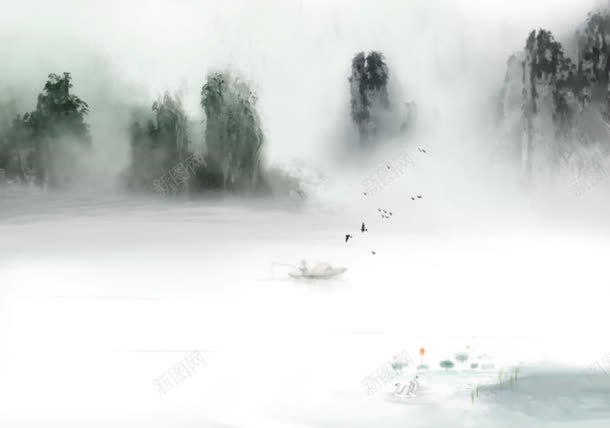 薄雾江南水墨美景png免抠素材_新图网 https://ixintu.com 水墨 江南 美景 薄雾