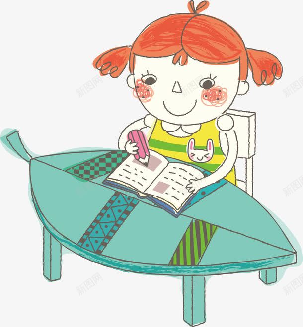 画画的女孩png免抠素材_新图网 https://ixintu.com 书桌 作业本 儿童绘画 卡通插画 小学作业本 画画 画画的人