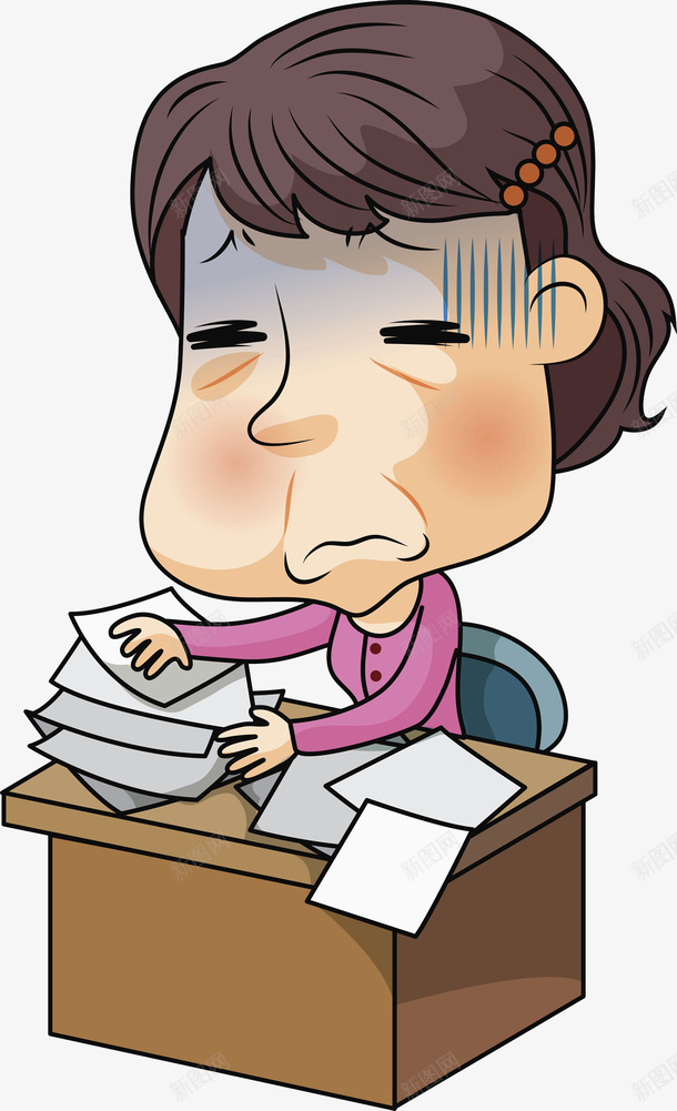 手绘加班女人图png免抠素材_新图网 https://ixintu.com 不情愿 加班的 劳累的 女人 工作的 插图 疲惫不堪 脸色发青
