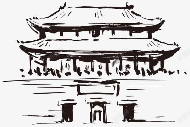 水墨故宫素描绘画图png免抠素材_新图网 https://ixintu.com 北京 天安门 故宫 标志性建筑 水墨画 素描画