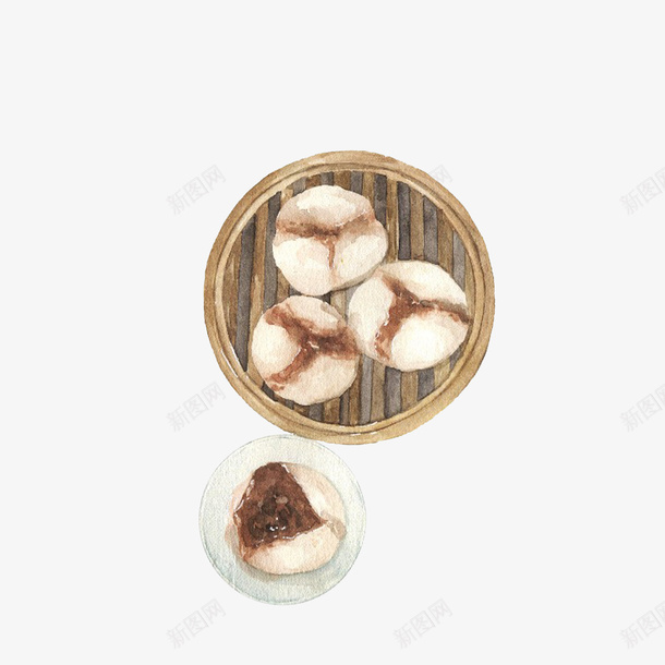 手绘早茶美味叉烧包psd免抠素材_新图网 https://ixintu.com 叉烧买 广式早点 手绘图 早茶点心 蒸笼叉烧包 馅料满满