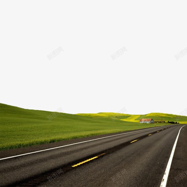 直行的柏油路和绿草地png免抠素材_新图网 https://ixintu.com 柏油路 直行 素材 绿草地