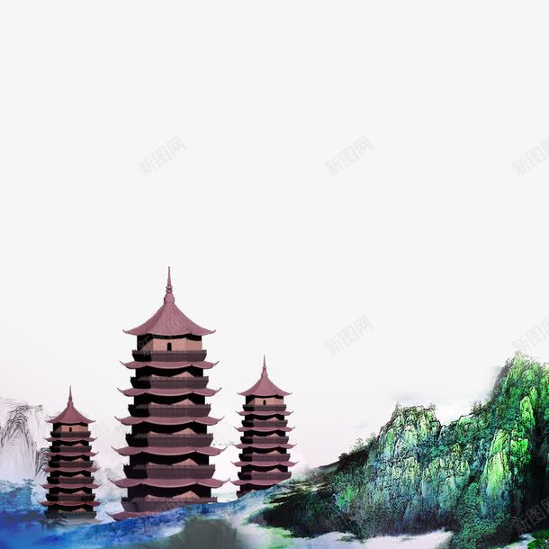 卡通建筑png免抠素材_新图网 https://ixintu.com 三个大塔 卡通 古代建筑 古建筑手绘图 塔 复古建筑 山峰 建筑 手绘 楼层